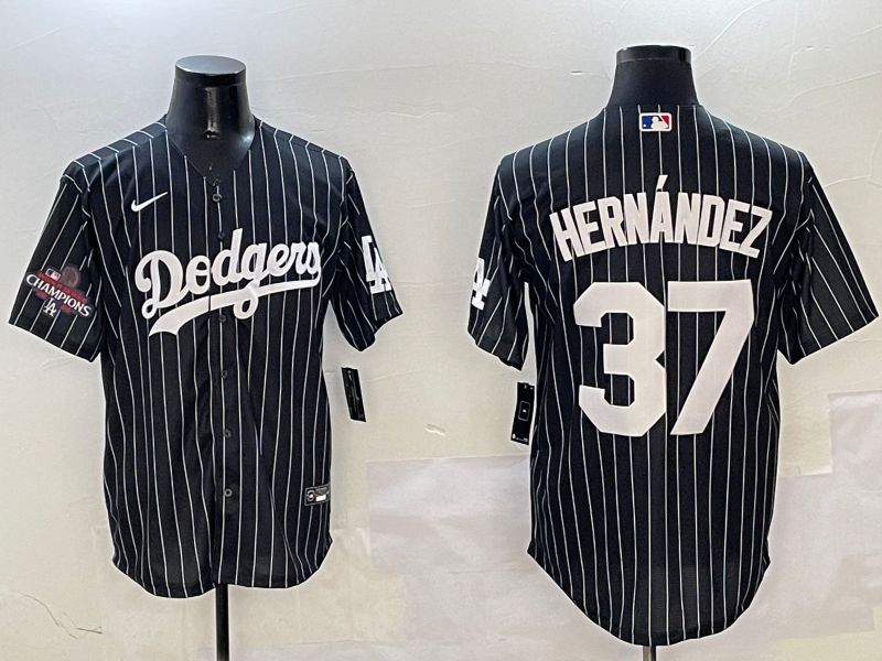 Men Los Angeles Dodgers #37 Hernandez Black Stripe Jointly Name 2025 Nike MLB Jersey style 2->los angeles dodgers->MLB Jersey